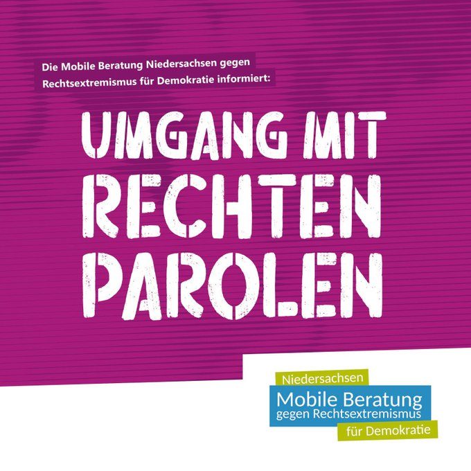 Titelbild einer Broschüre. Lila Hintergrund. Weiße Schrift